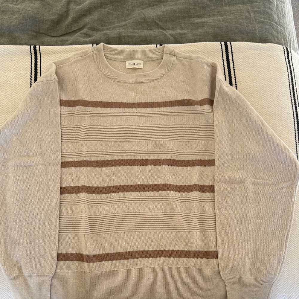 Thread & Supply Taupe and Cocoa Striped Crewneck Sweater